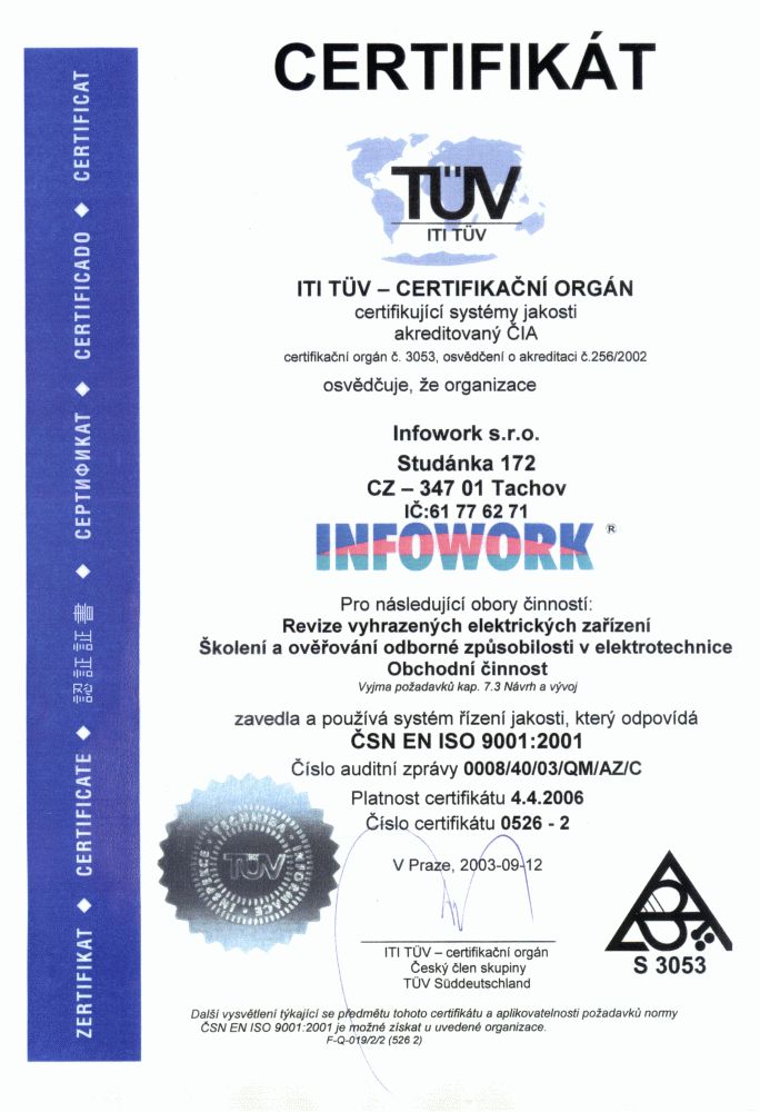 Certifik�t ISO 9001